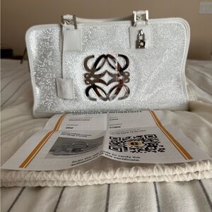 Loewe white leather Handbag with Crystal embarrassment front & back COA